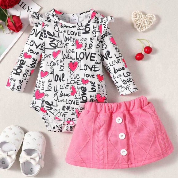 BABY GIRL LETTER PRINT BODYSUIT AND KNIT SKIRT SET - Picture 1 of 6